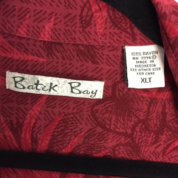 Batik Bay XLT Hawaiian Shirt Red Palm Leaves 100% Rayon - Picture 5 of 8